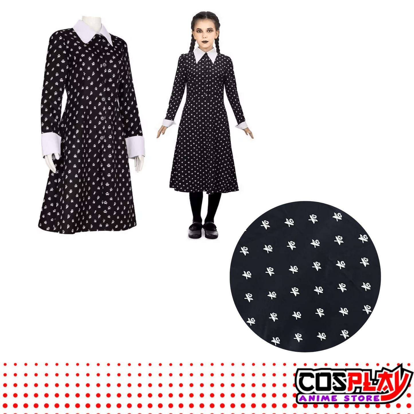 Disfraz Infantil Merlina Vestido + Peluca + Medias + Dedos
