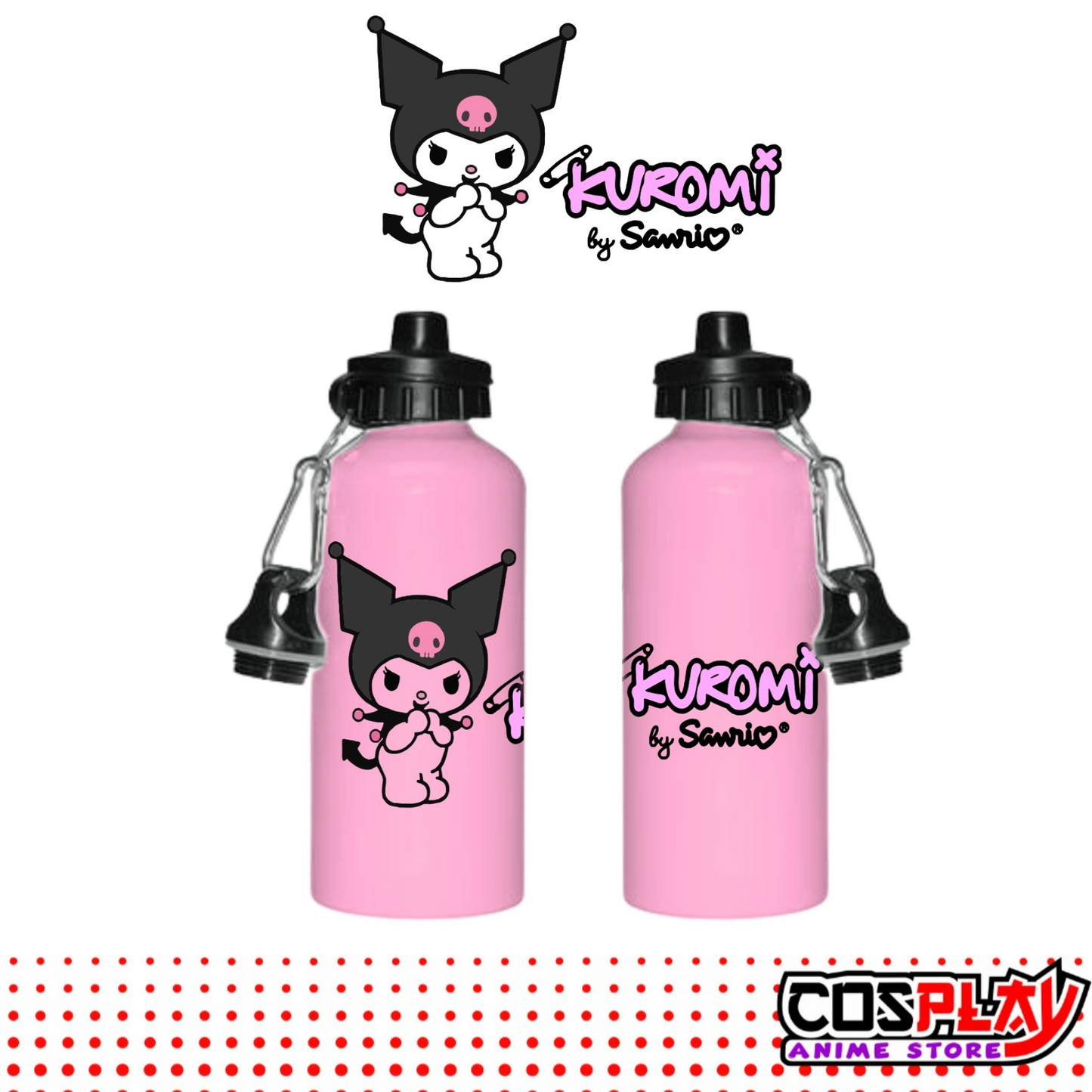 Caramañola Aluminio Doble Tapón - Rosa - Kuromi 600 Ml