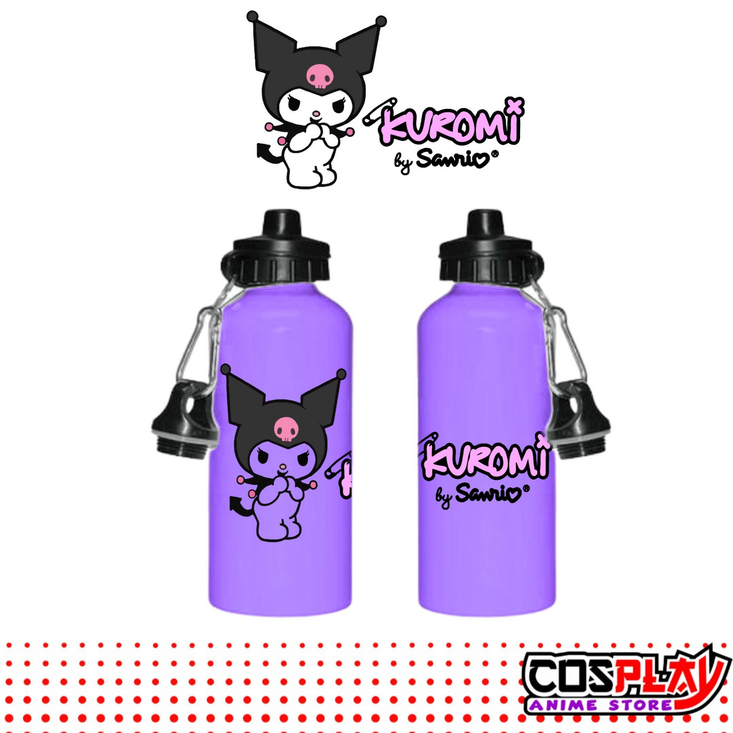Caramañola Aluminio Doble Tapón - Violeta - Kuromi 600 Ml