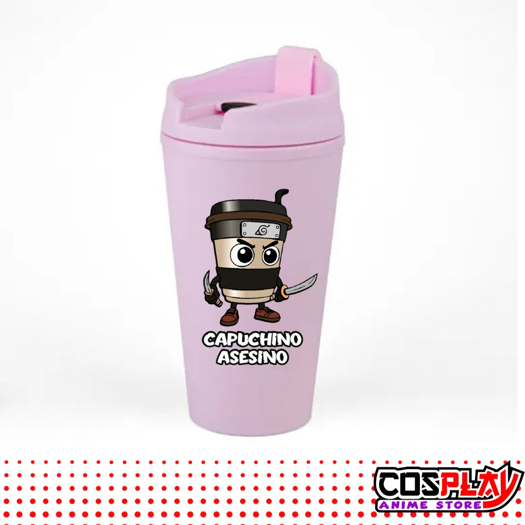 Vaso Térmico Rosado Estampado Brainrots Viral 450ml