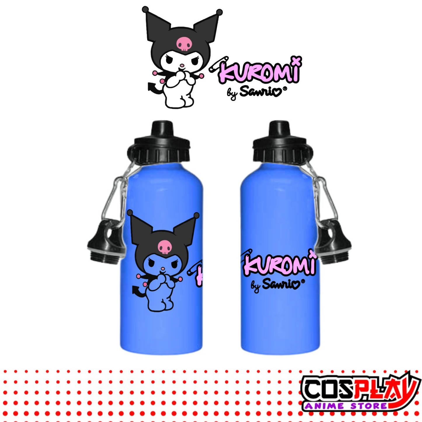 Caramañola Aluminio Doble Tapón - Azul - Kuromi 600 Ml