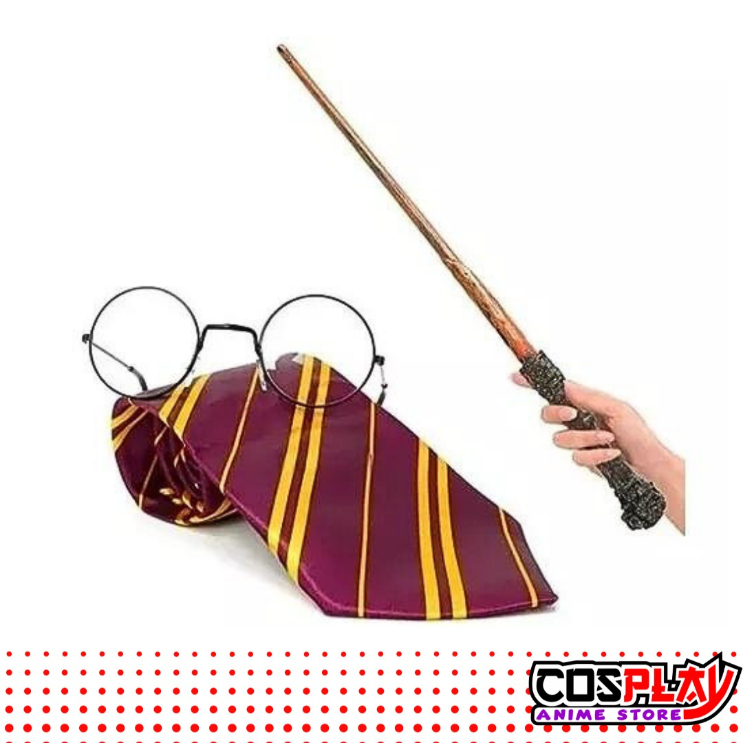 Set De Harry Potter Varita Lentes Corbata Disfraz Cosplay