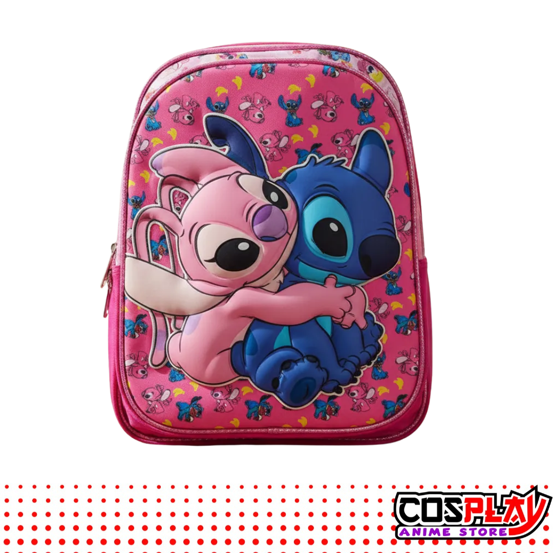 Mochila 3d Escolar Tres Cierres Stitch y Angel Reforzada