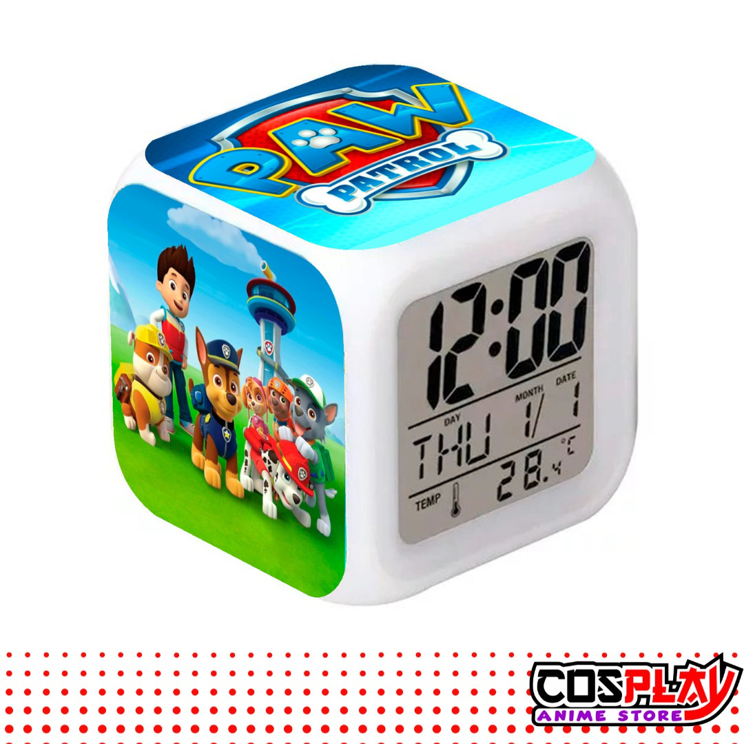 Reloj Despertador Cubo Paw Patrol Fecha Y Temperatura Led