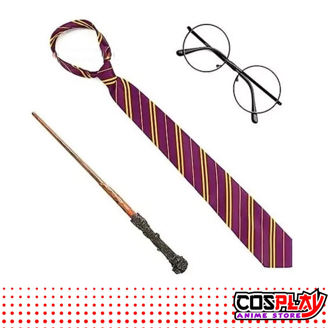 Set De Harry Potter Varita Lentes Corbata Disfraz Cosplay