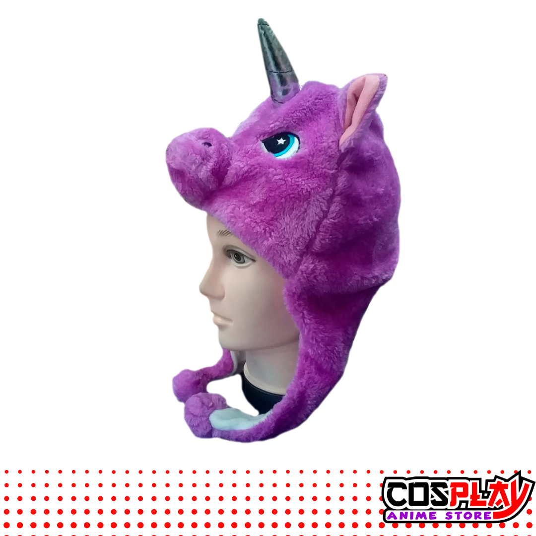 Gorro Animales Felpa / Unicornio Morado
