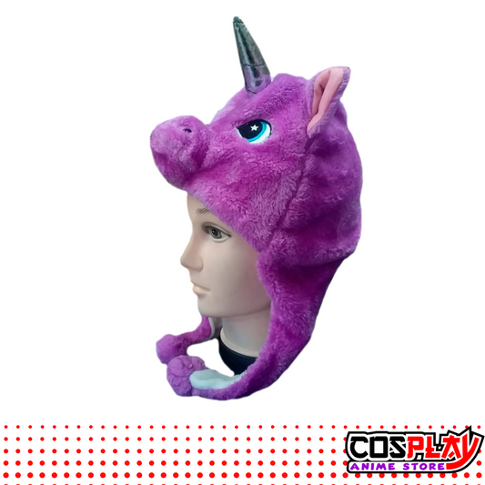 Gorro Animales Felpa / Unicornio Morado