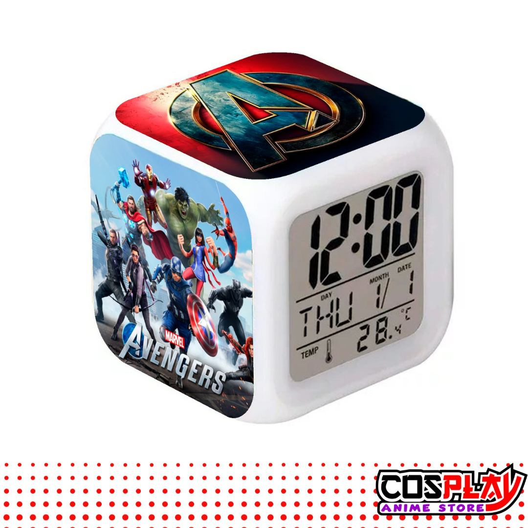 Reloj Despertador Cubo Avengers Fecha Y Temperatura Led