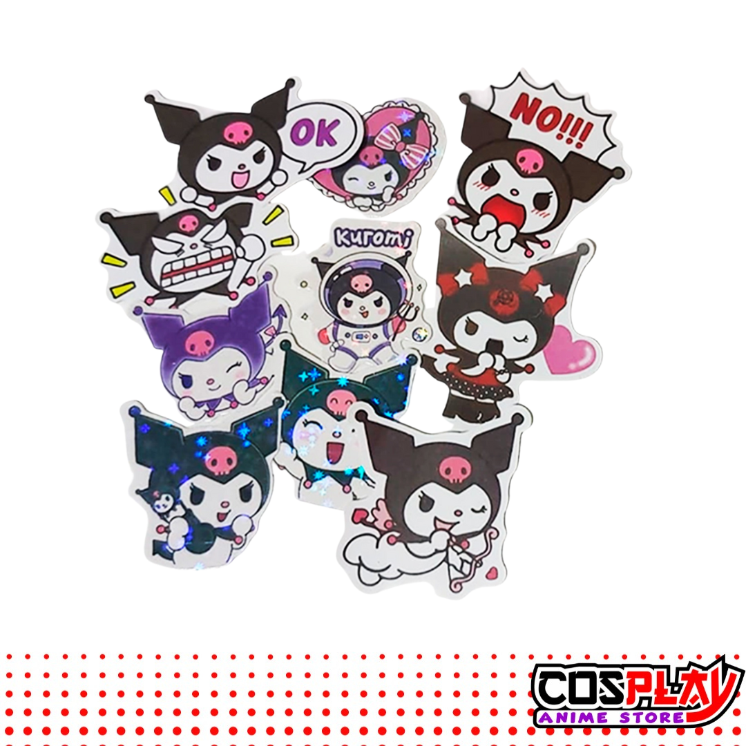 Kit Gorro Invernal De Lana Kuromi + 5 Colitas + 5 Stickers