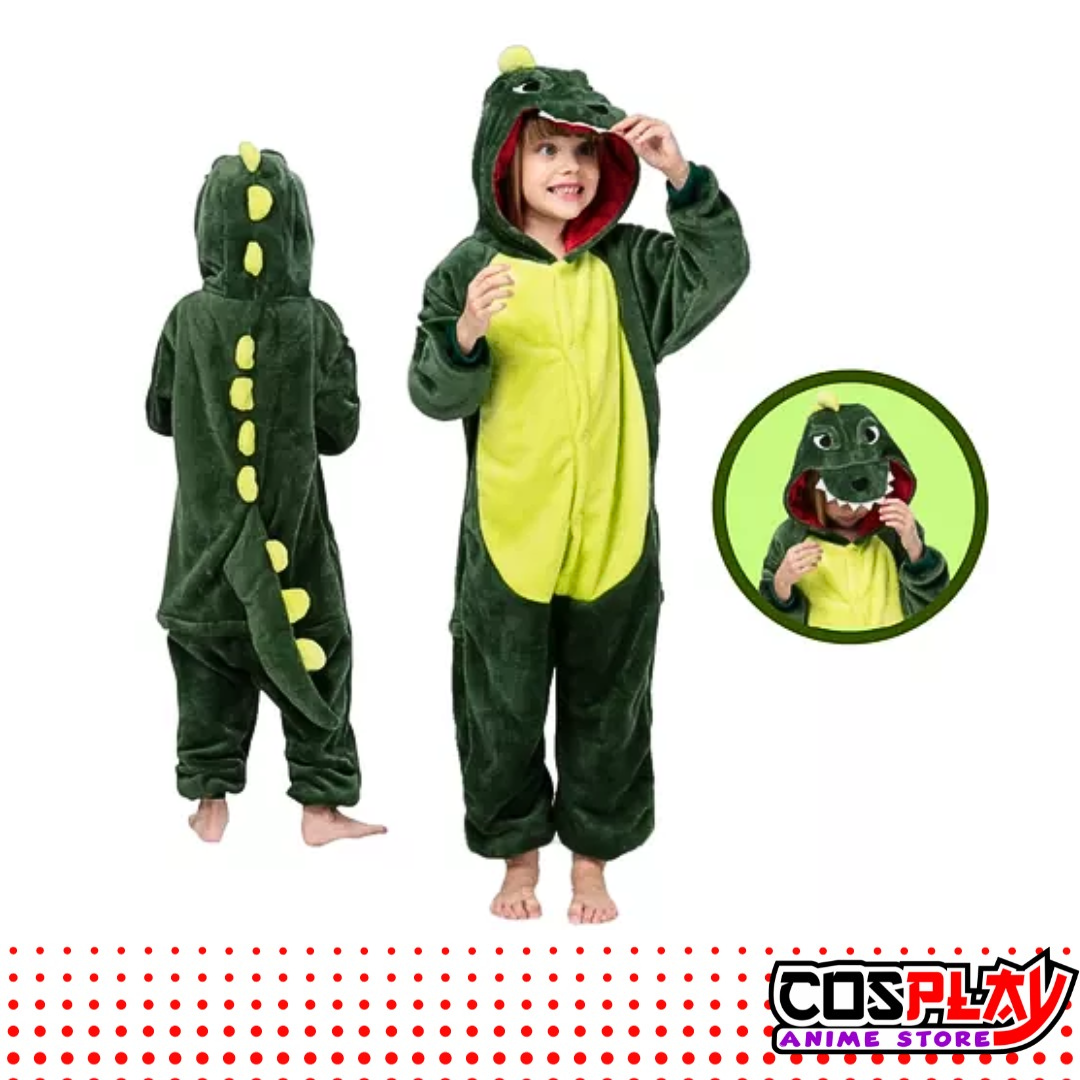 Pijama Entero Kigurumi Polar De Dinosaurio Verde Niños