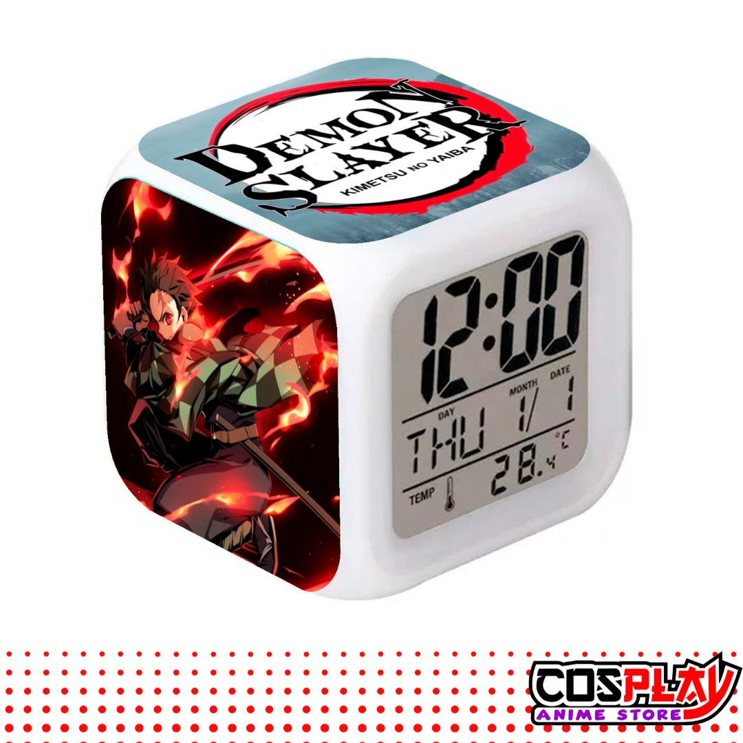 Reloj Despertador Cubo Demon Slayer Fecha Y Temperatura Led