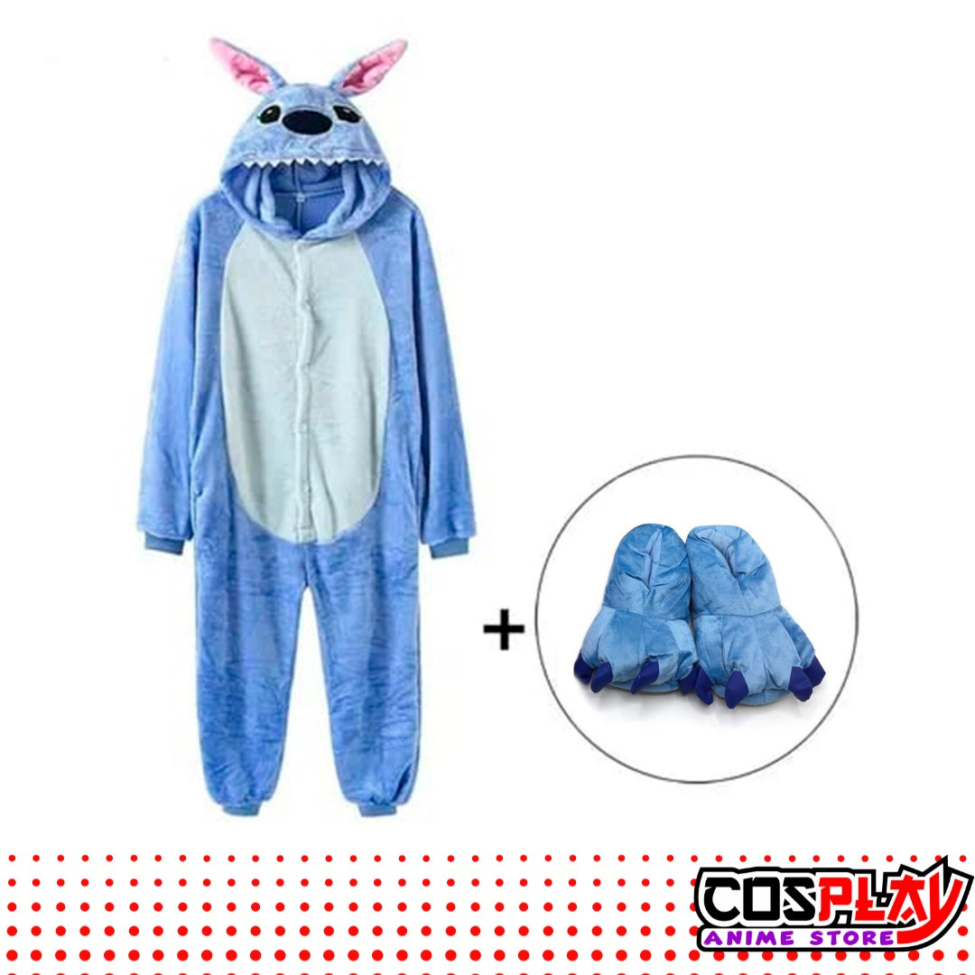 Pijama Entero Kigurumi Polar De Stitch + Pantuflas