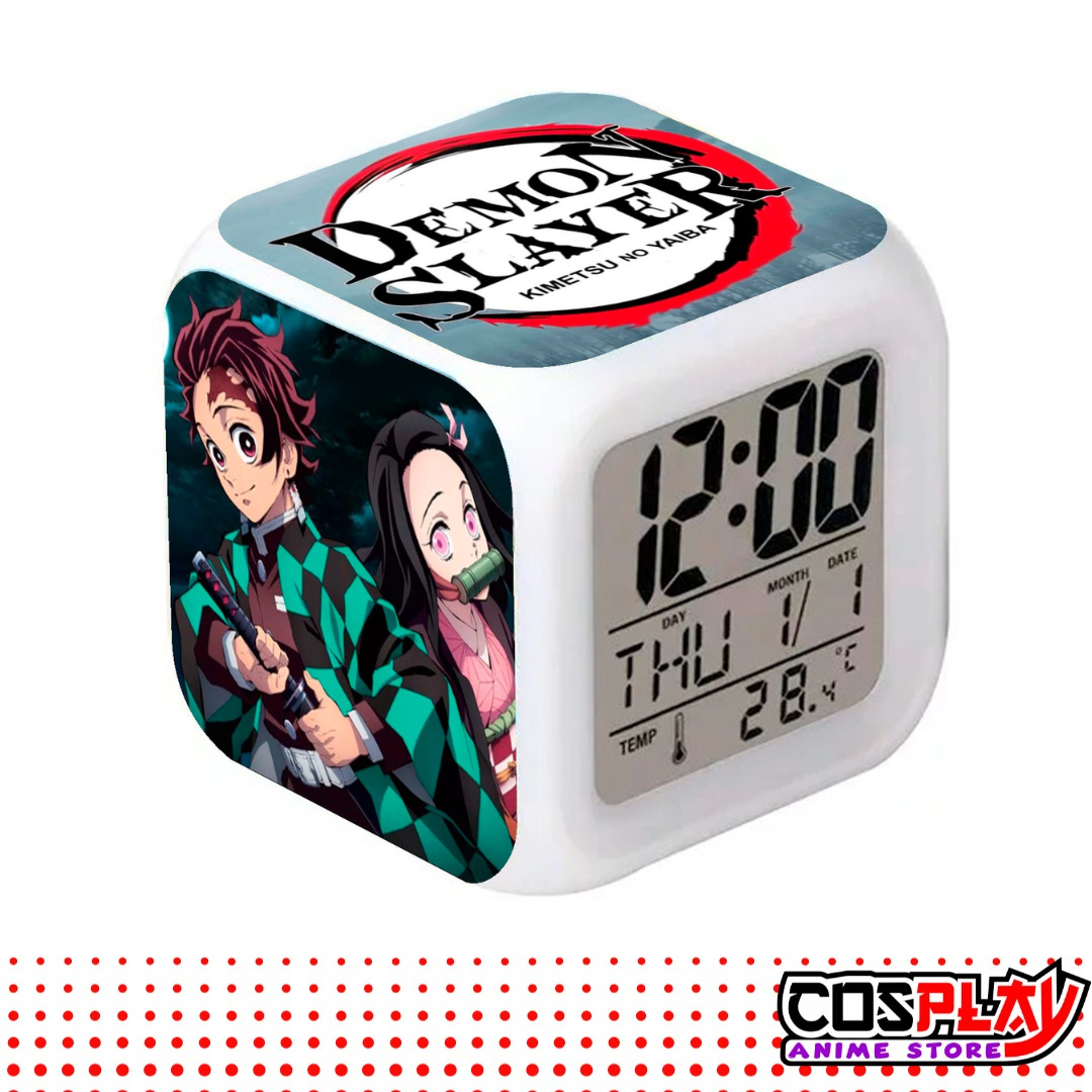 Reloj Despertador Cubo Demon Slayer Fecha Y Temperatura Led