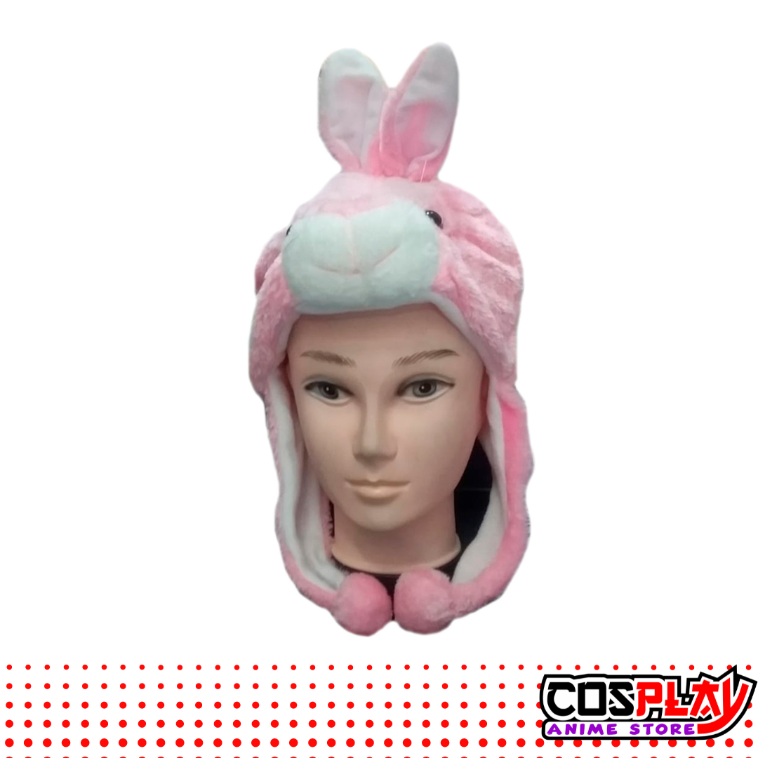 Gorro Animales Felpa / Conejo Rosado