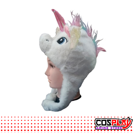 Gorro Animales Felpa / Unicornio Blanco
