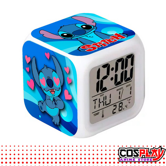 Reloj Despertador Cubo Stitch Fecha Y Temperatura Led