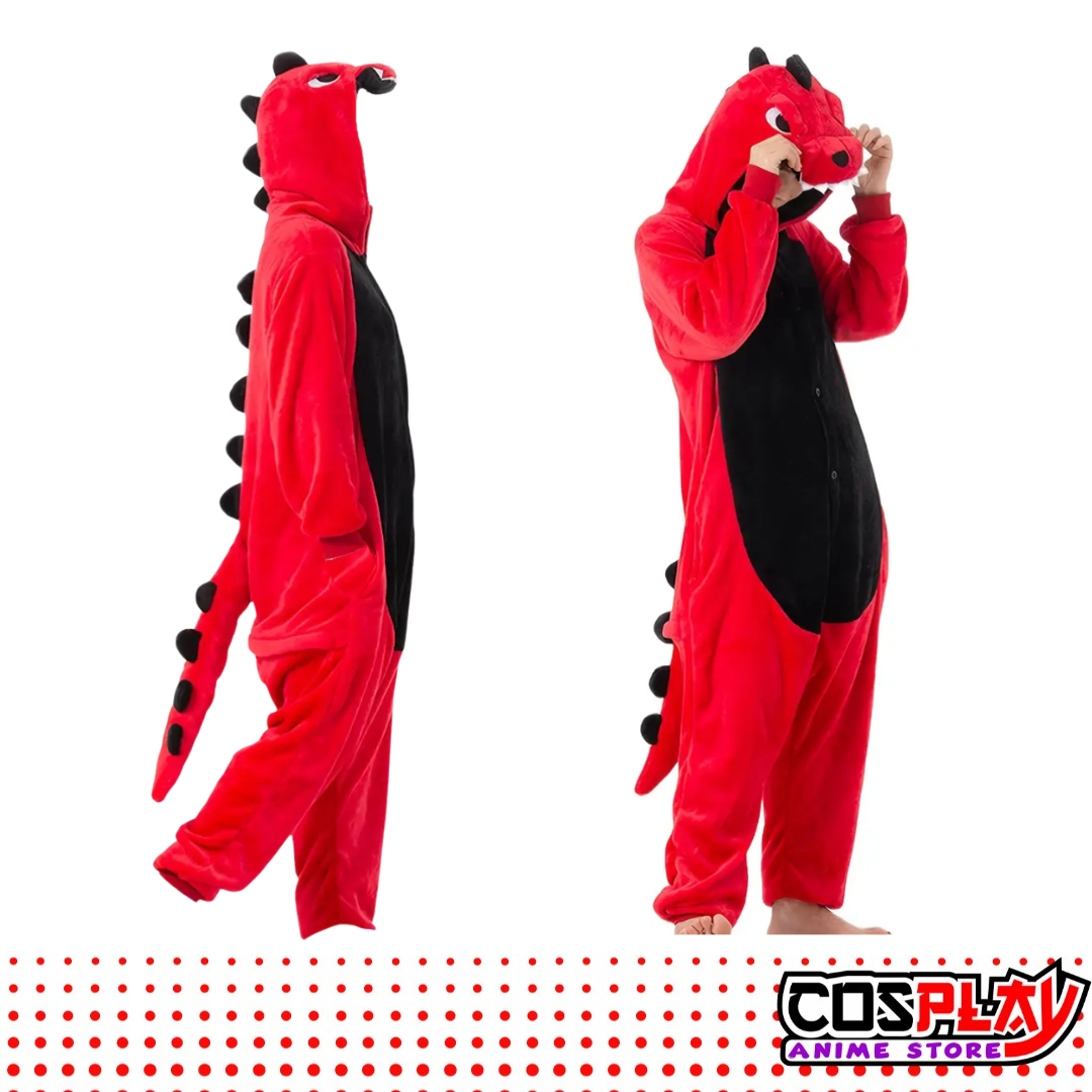 Pijama Entero Kigurumi Polar De Cocodrilo Rojo + Pantuflas