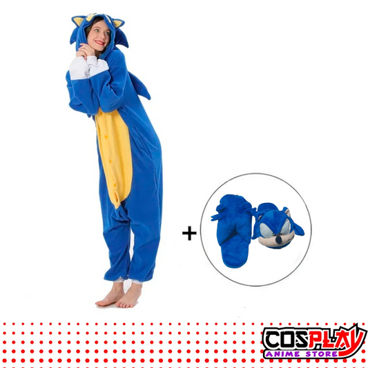 Pijama Entero Kigurumi Polar De Sonic + Pantuflas