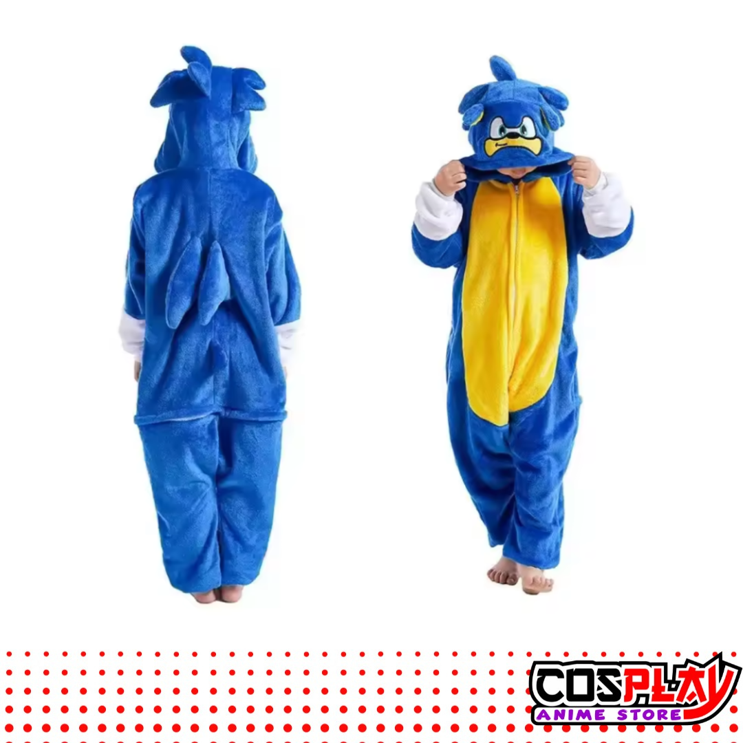 Pijama Entero Kigurumi Polar De Sonic + Pantuflas