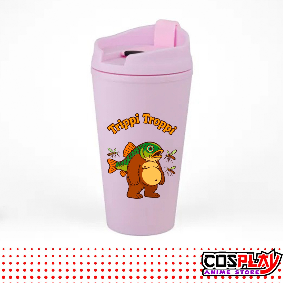 Vaso Térmico Rosado Estampado Brainrots Viral 450ml