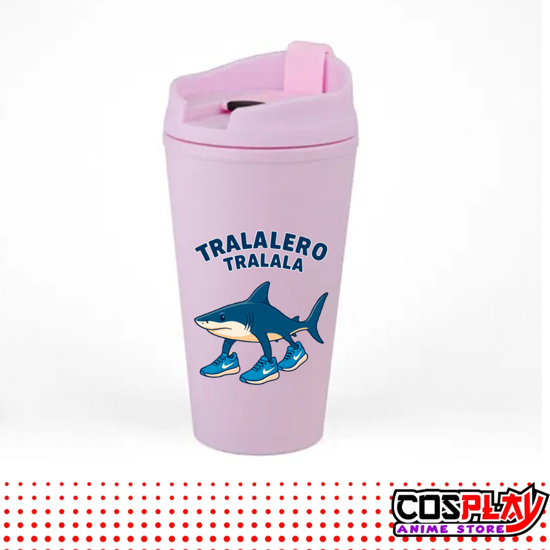Vaso Térmico Rosado Estampado Brainrots Viral 450ml