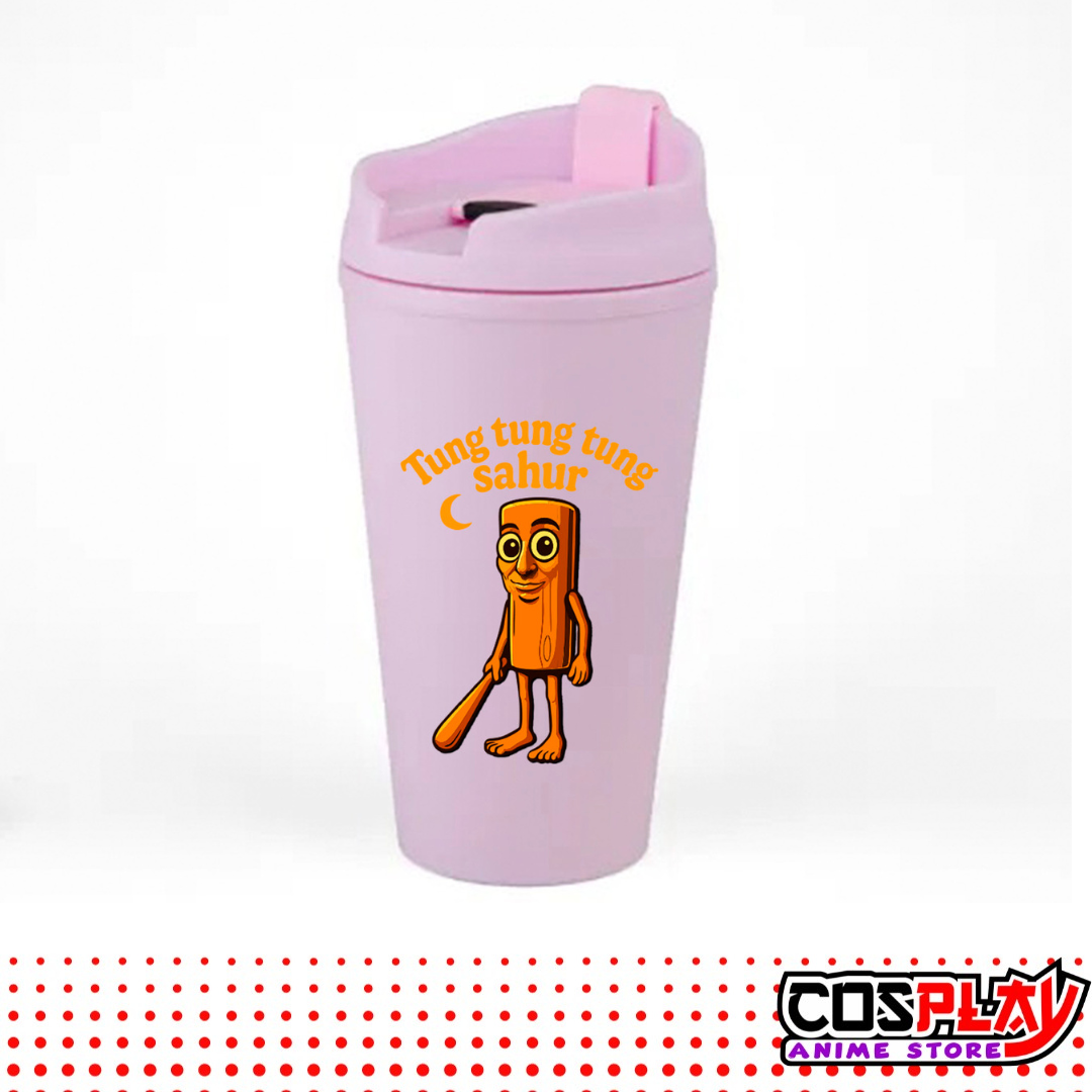 Vaso Térmico Rosado Estampado Brainrots Viral 450ml