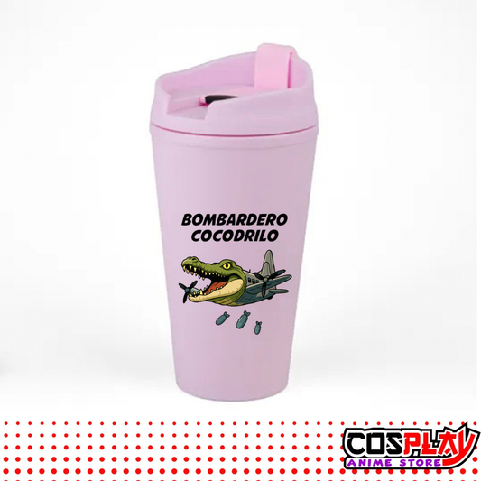 Vaso Térmico Rosado Estampado Brainrots Viral 450ml