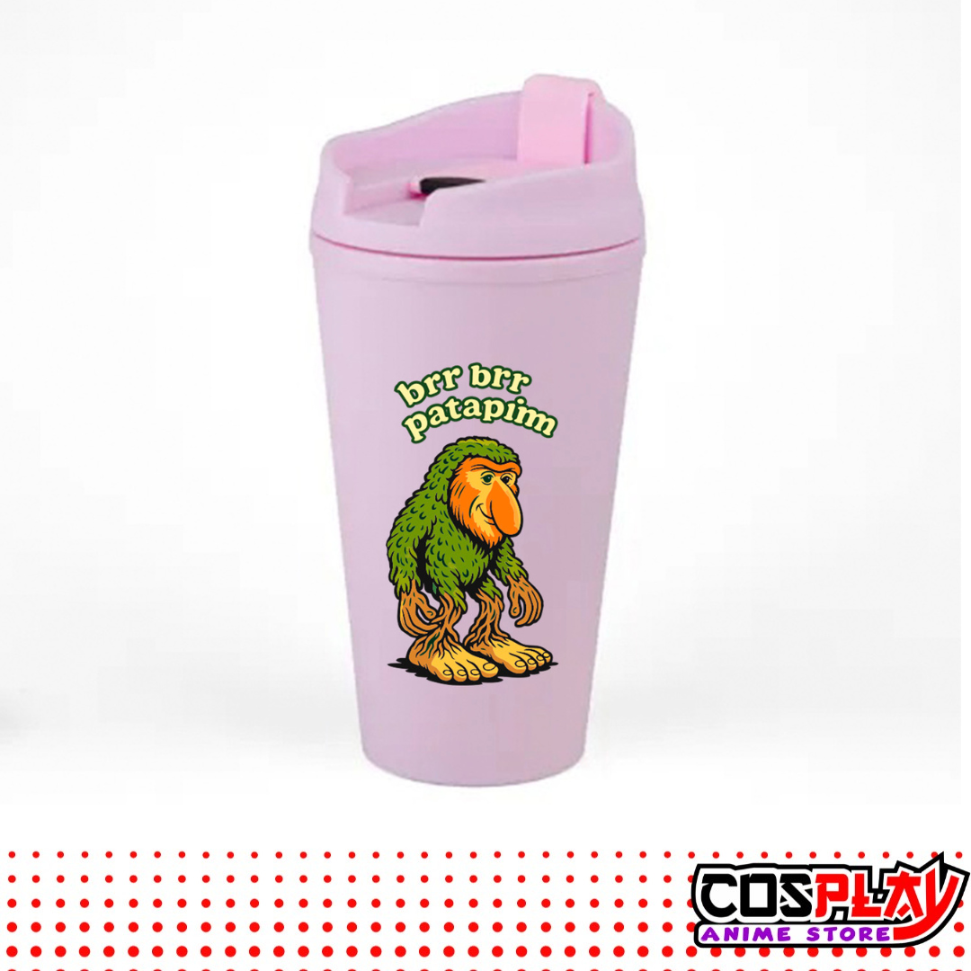 Vaso Térmico Rosado Estampado Brainrots Viral 450ml