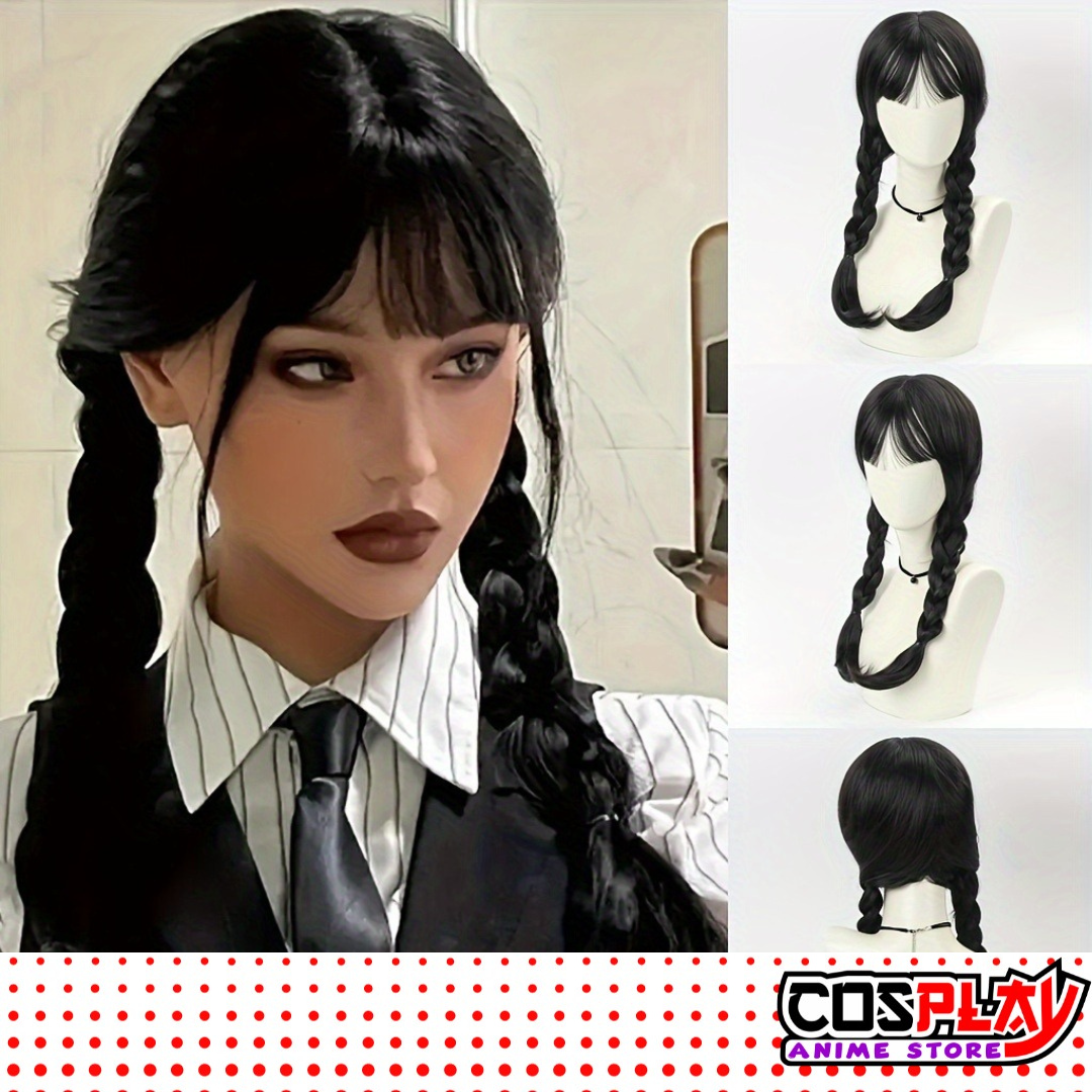 Peluca Anime Cosplay Merlina Locos Addams Alta Calidad