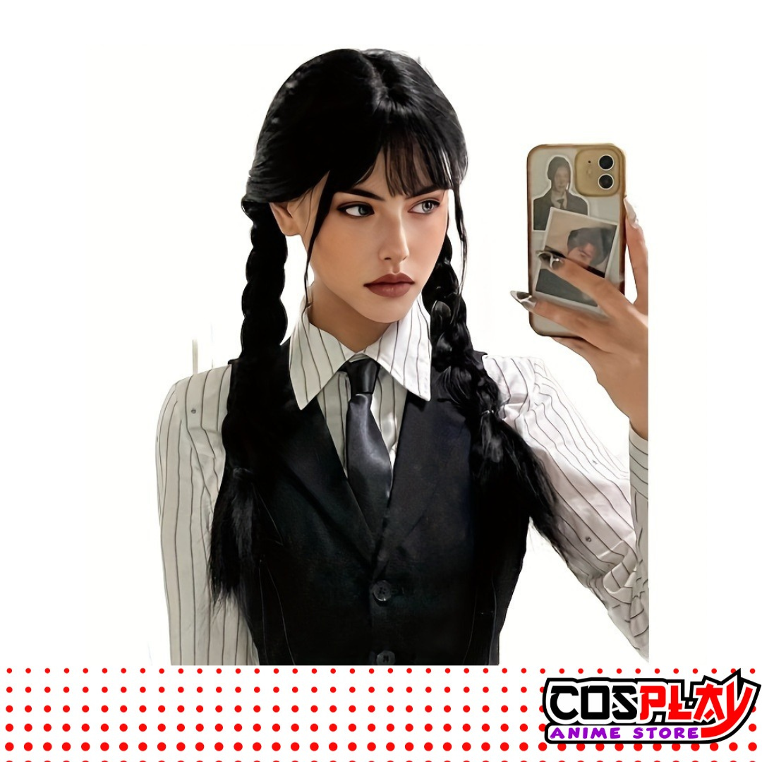 Peluca Anime Cosplay Merlina Locos Addams Alta Calidad