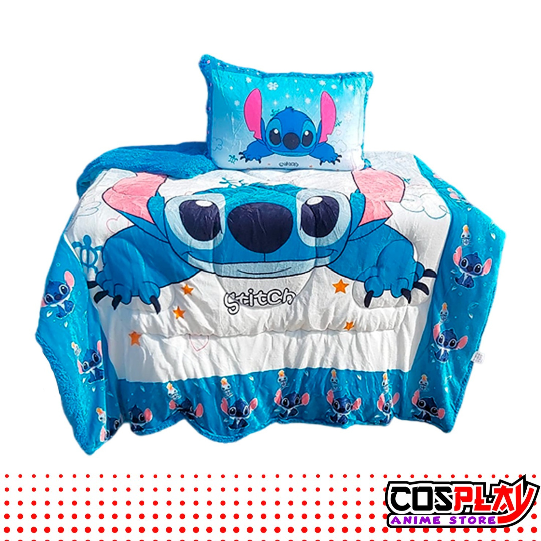 Acolchado Infantil Stitch Azul - Corderito Piel De Durazno