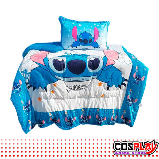 Acolchado Infantil Stitch Azul - Corderito Piel De Durazno