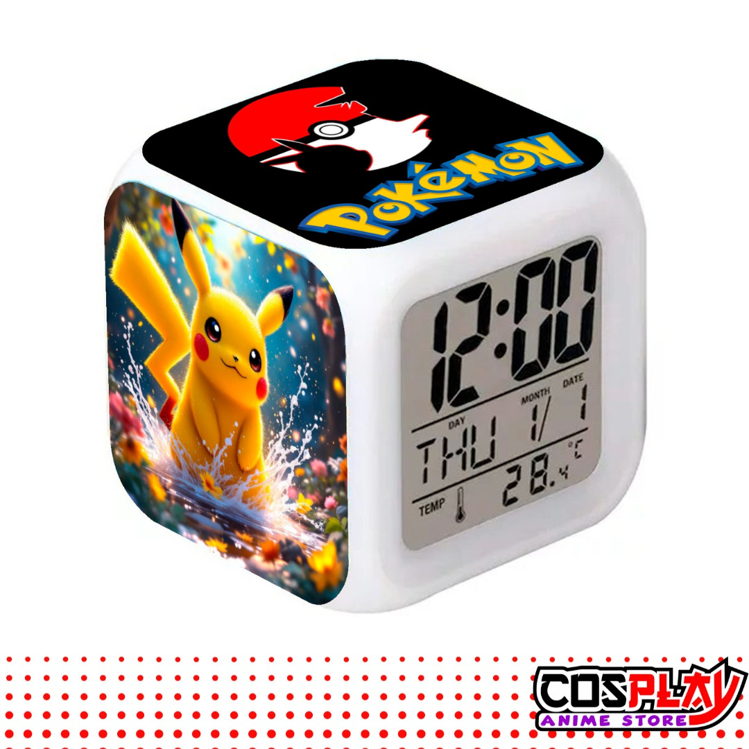 Reloj Despertador Cubo Pikachu Fecha Y Temperatura Led