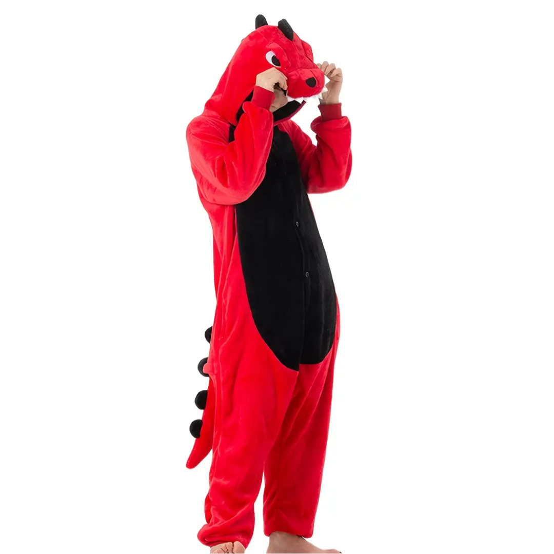 Pijama Entero Kigurumi Polar De Cocodrilo Rojo Adultos