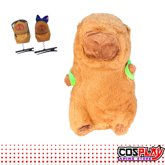 Peluche Capibara Grande Con Mochila Carpincho + 2 Broches