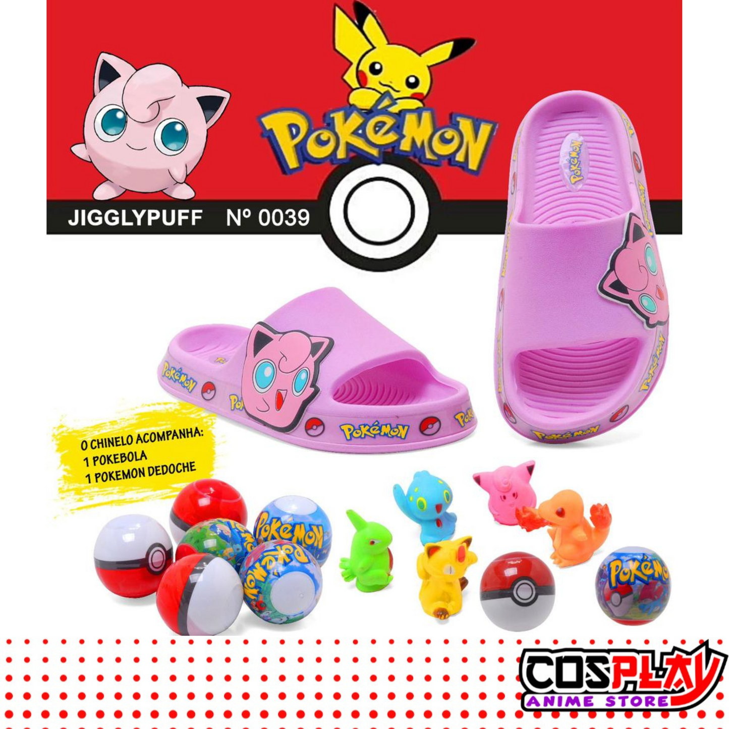 Chancletas - chanclas Infantiles - Pokemon - Jigglypuff COSPLAYUY
