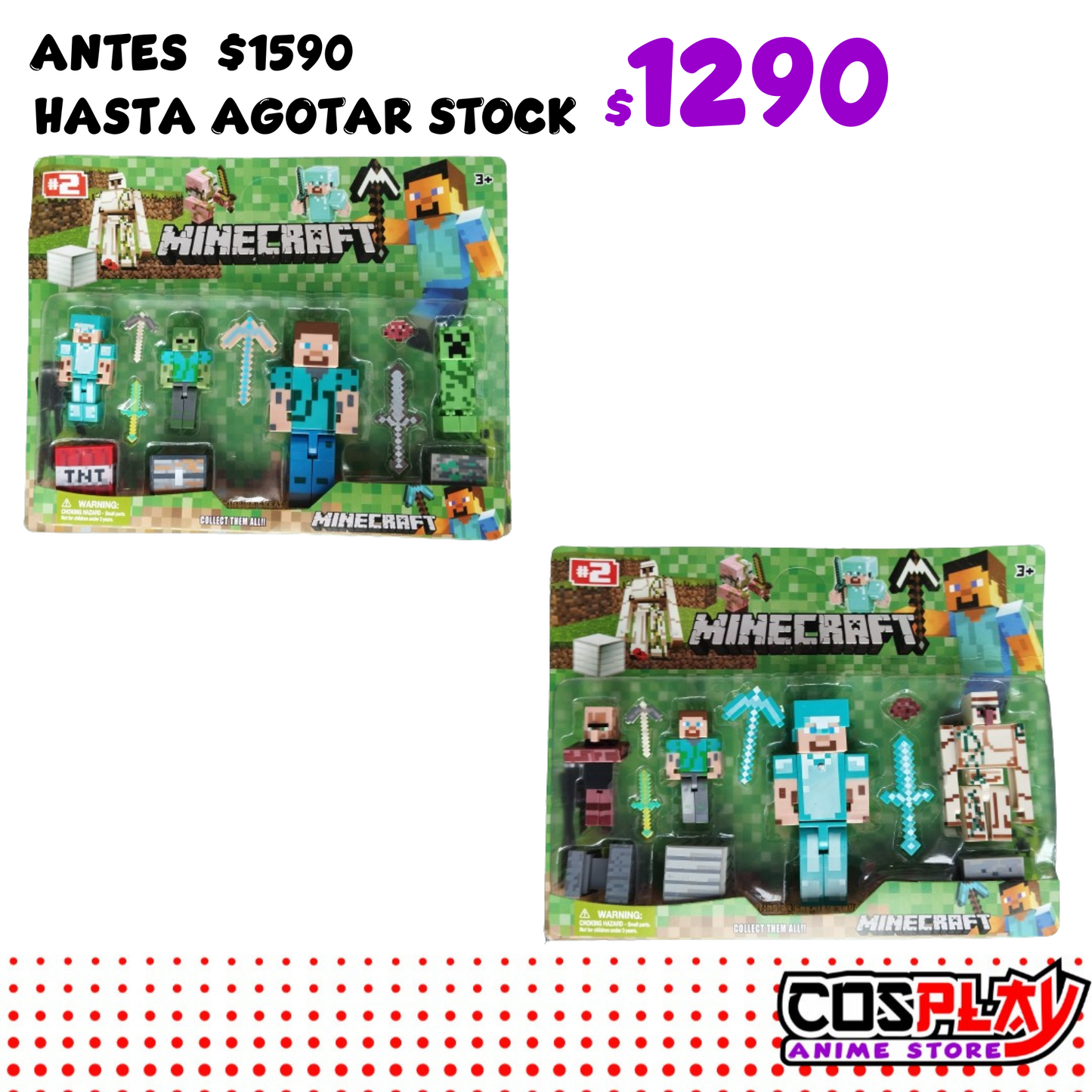 Minecraft Kit 12 Piezas Steve Diamante