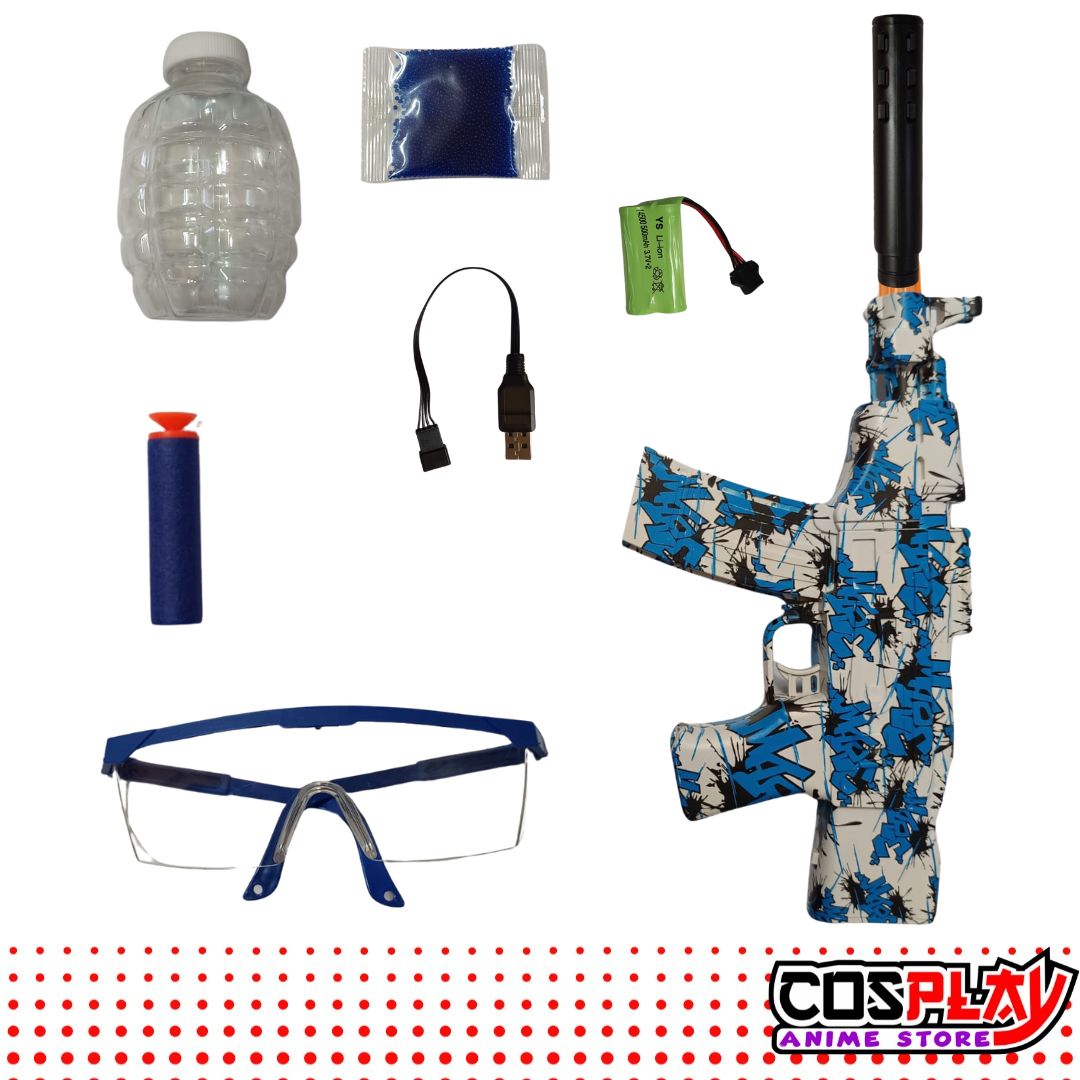 Metralleta Muy Potente AK 47 Lanza Orbis De Hidrogel + Lentes Cosplay