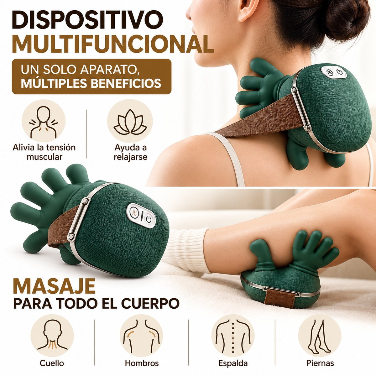 Masajeador Shiatsu Inalámbrico para Cuello, Hombros y Cuerpo