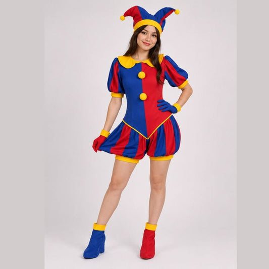 Traje de Bufón Pomni Adulto con Accesorios Frentre