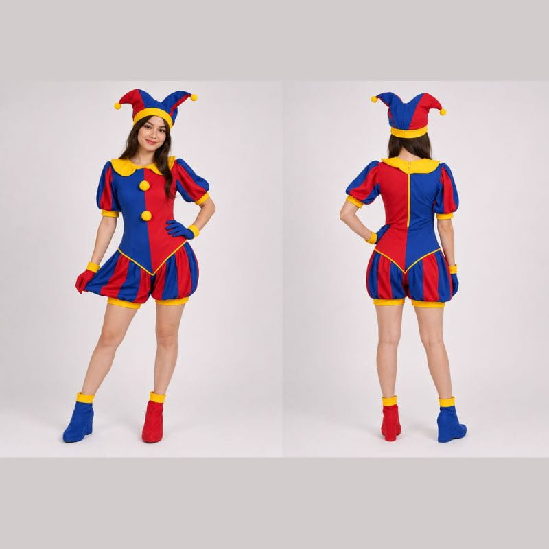 Traje de Bufón Pomni Adulto con Accesorios Frente y Atrás Cosplay Uy